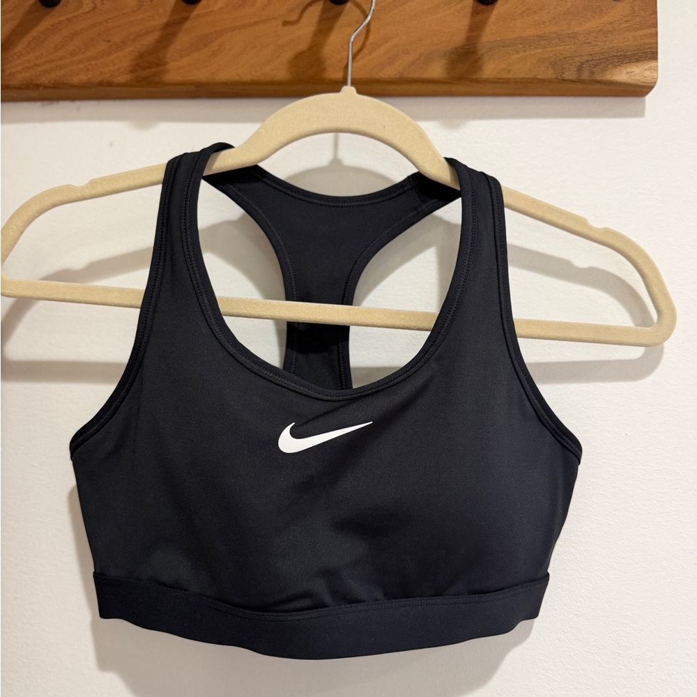 Nike Black Racerback Sports Bra with White Swoosh NWT